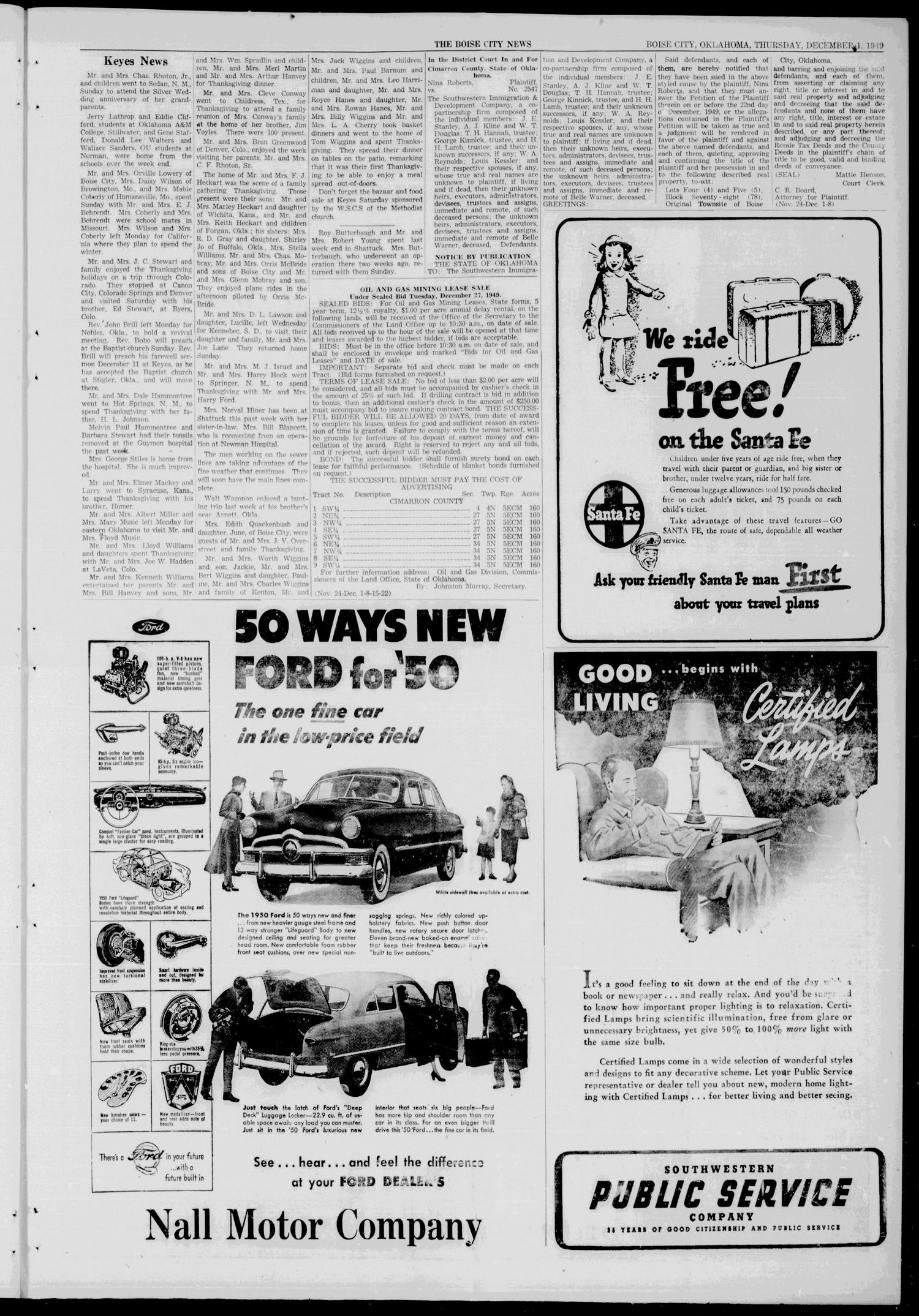 The Boise City News (Boise City, Okla.), Vol. 52, No. 23, Ed. 1 Thursday, December 1, 1949
                                                
                                                    [Sequence #]: 3 of 8
                                                
