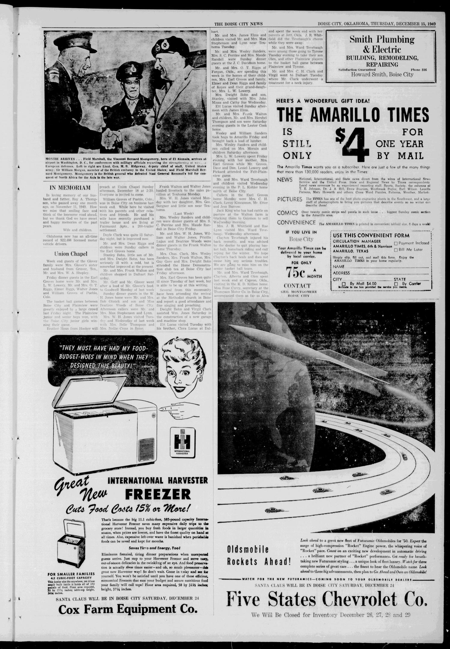The Boise City News (Boise City, Okla.), Vol. 52, No. 25, Ed. 1 Thursday, December 15, 1949
                                                
                                                    [Sequence #]: 3 of 8
                                                