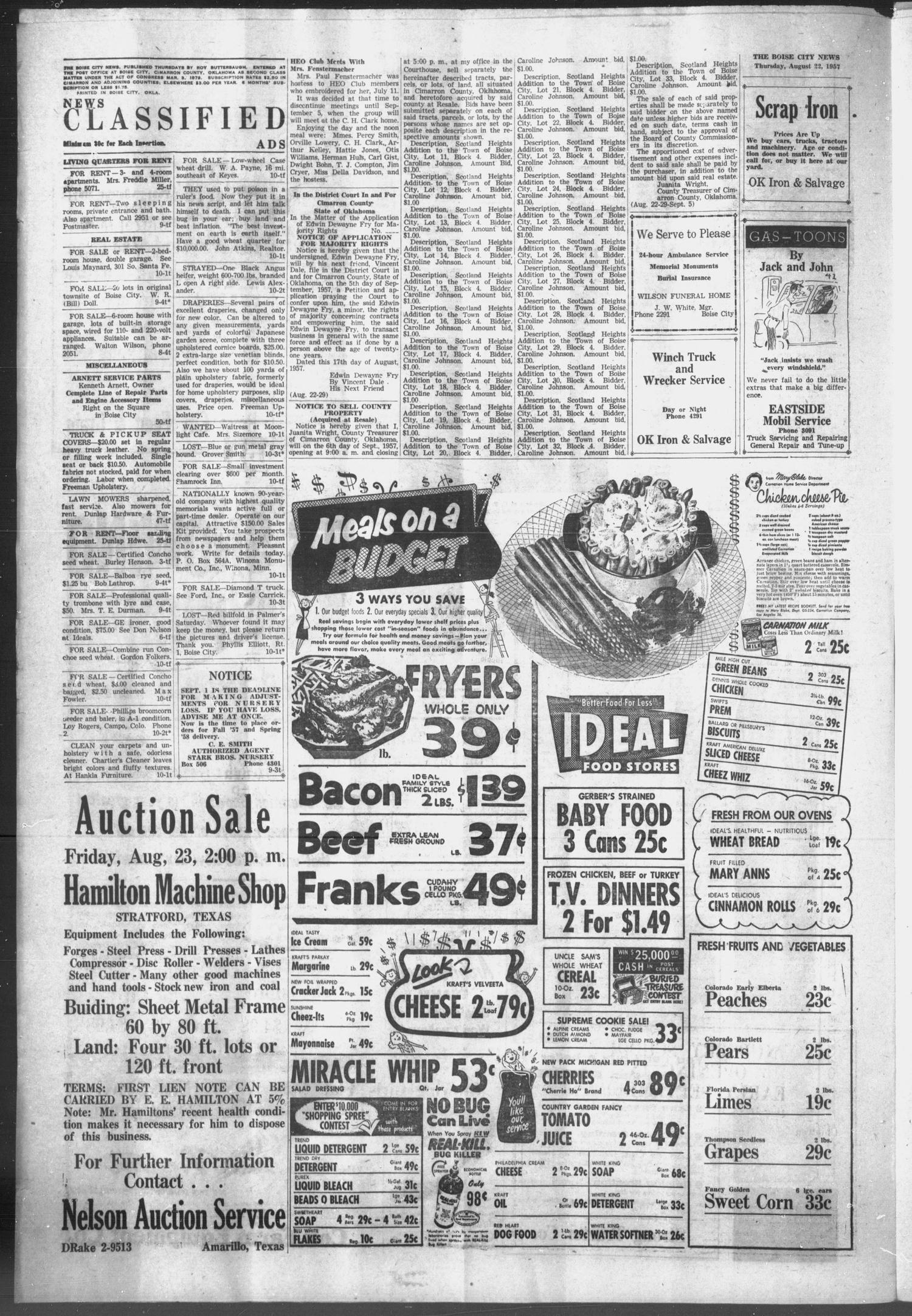 The Boise City News (Boise City, Okla.), Vol. 60, No. 10, Ed. 1 Thursday, August 22, 1957
                                                
                                                    [Sequence #]: 4 of 8
                                                