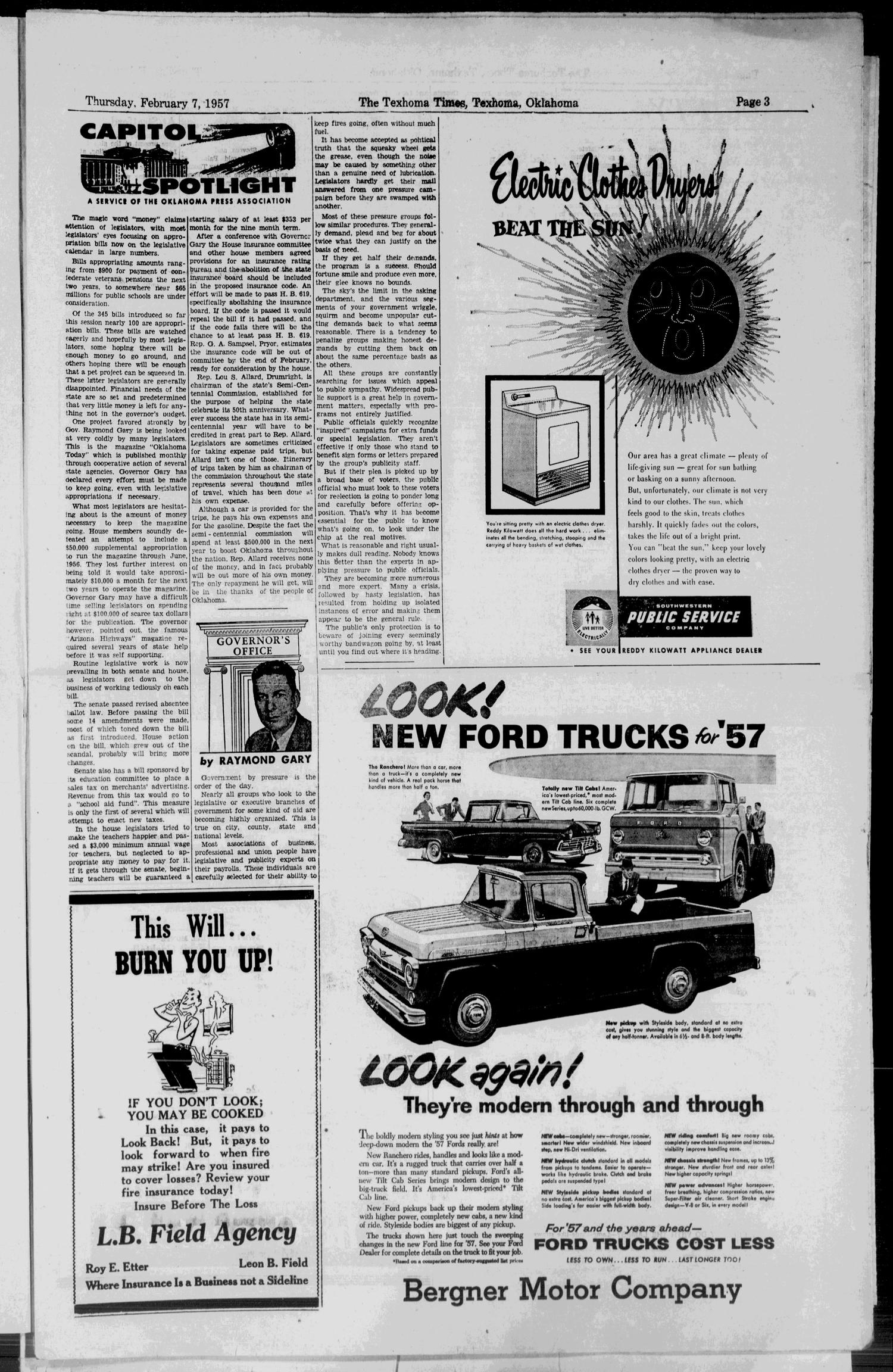 The Texhoma Times (Texhoma, Okla.), Vol. 54, No. 27, Ed. 1 Thursday, February 7, 1957
                                                
                                                    [Sequence #]: 3 of 8
                                                
