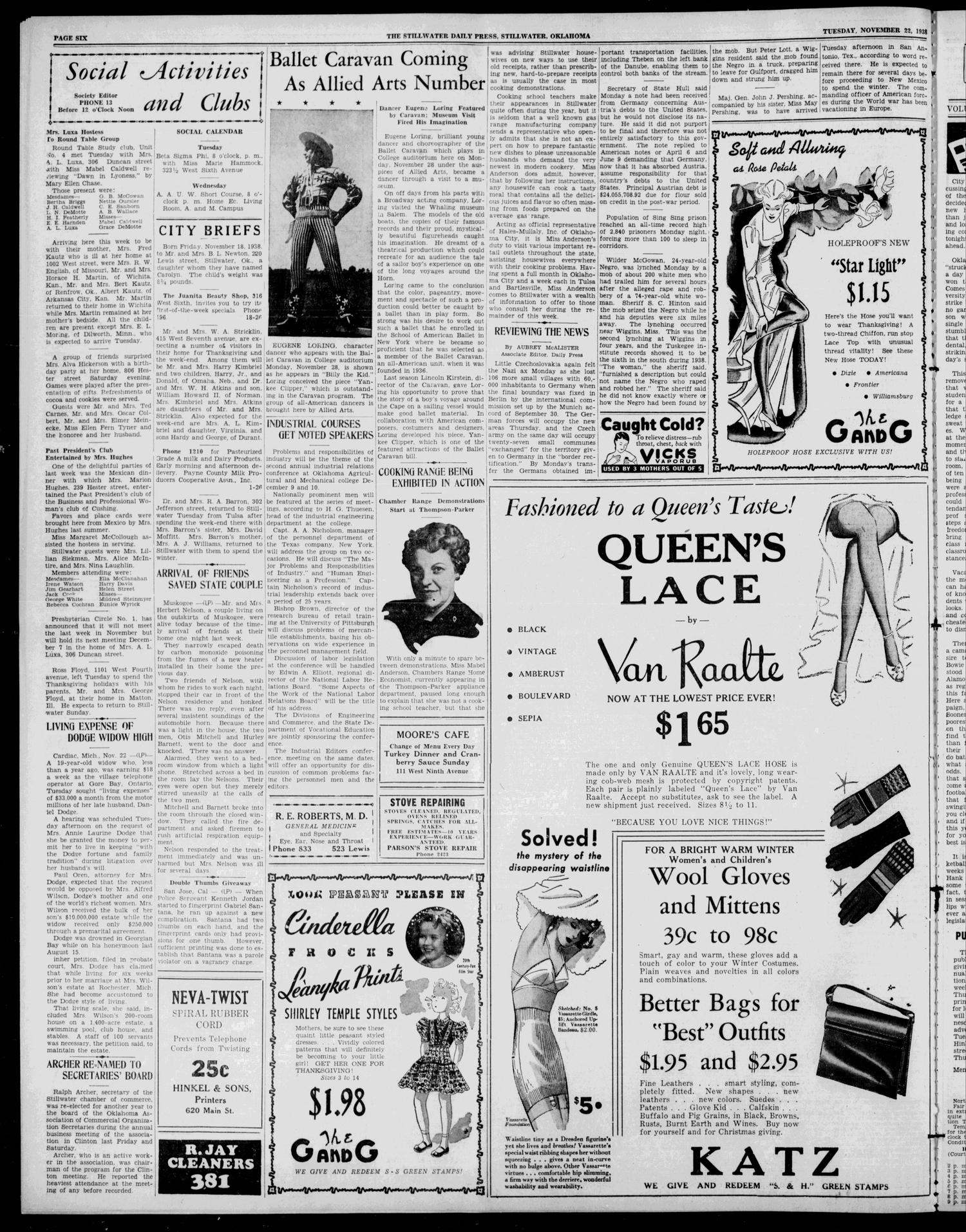 The Stillwater Daily Press (Stillwater, Okla.), Vol. 29, Ed. 1 Tuesday, November 22, 1938
                                                
                                                    [Sequence #]: 6 of 6
                                                
