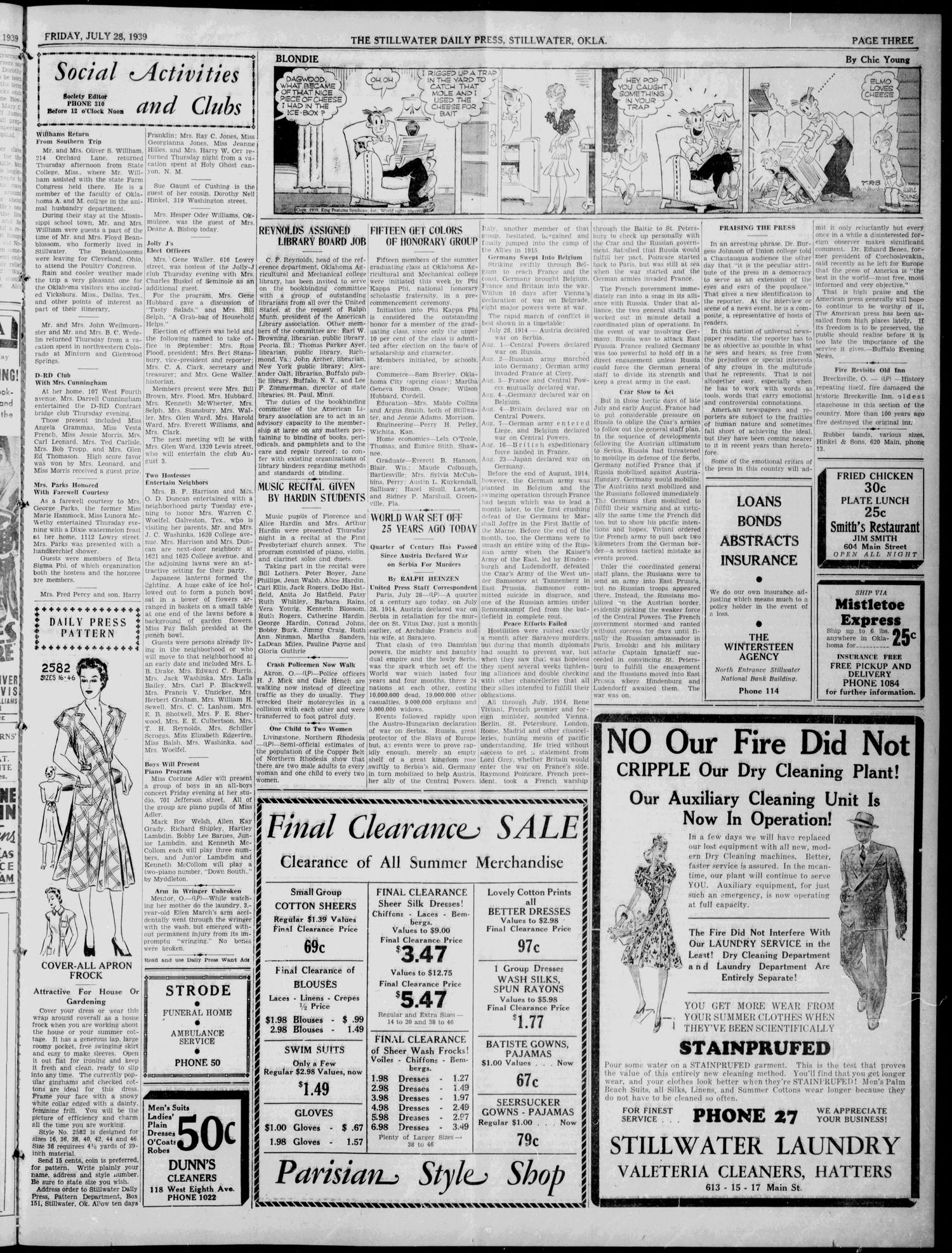 The Stillwater Daily Press (Stillwater, Okla.), Vol. 30, No. 179, Ed. 1 Friday, July 28, 1939
                                                
                                                    [Sequence #]: 3 of 6
                                                