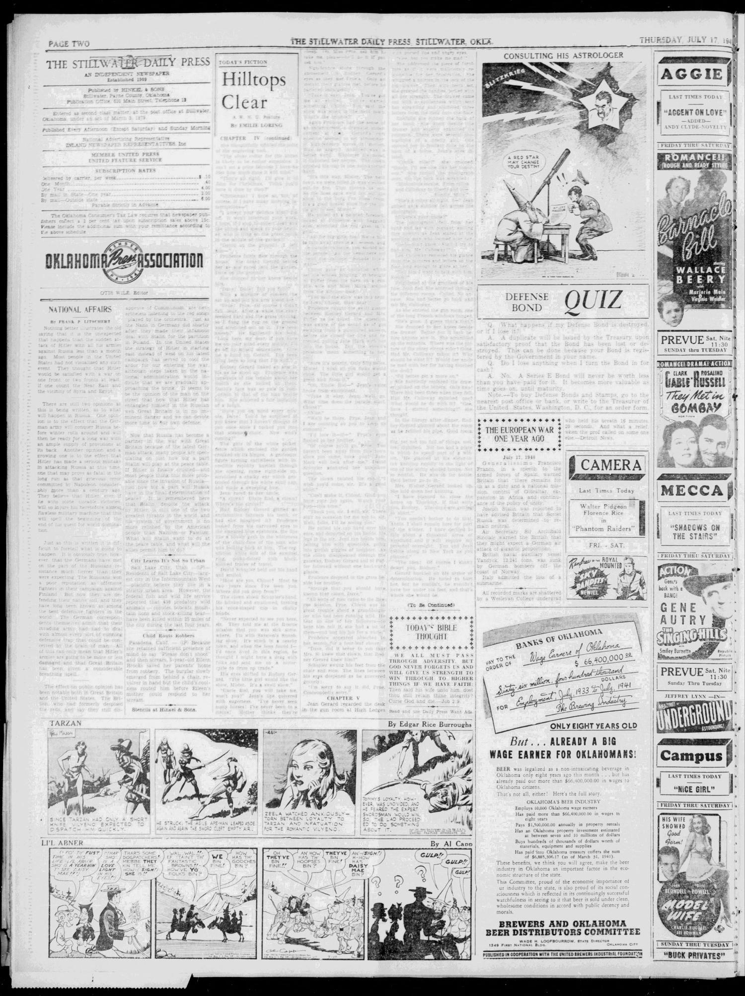 The Stillwater Daily Press (Stillwater, Okla.), Vol. 32, Ed. 1 Thursday, July 17, 1941
                                                
                                                    [Sequence #]: 2 of 8
                                                