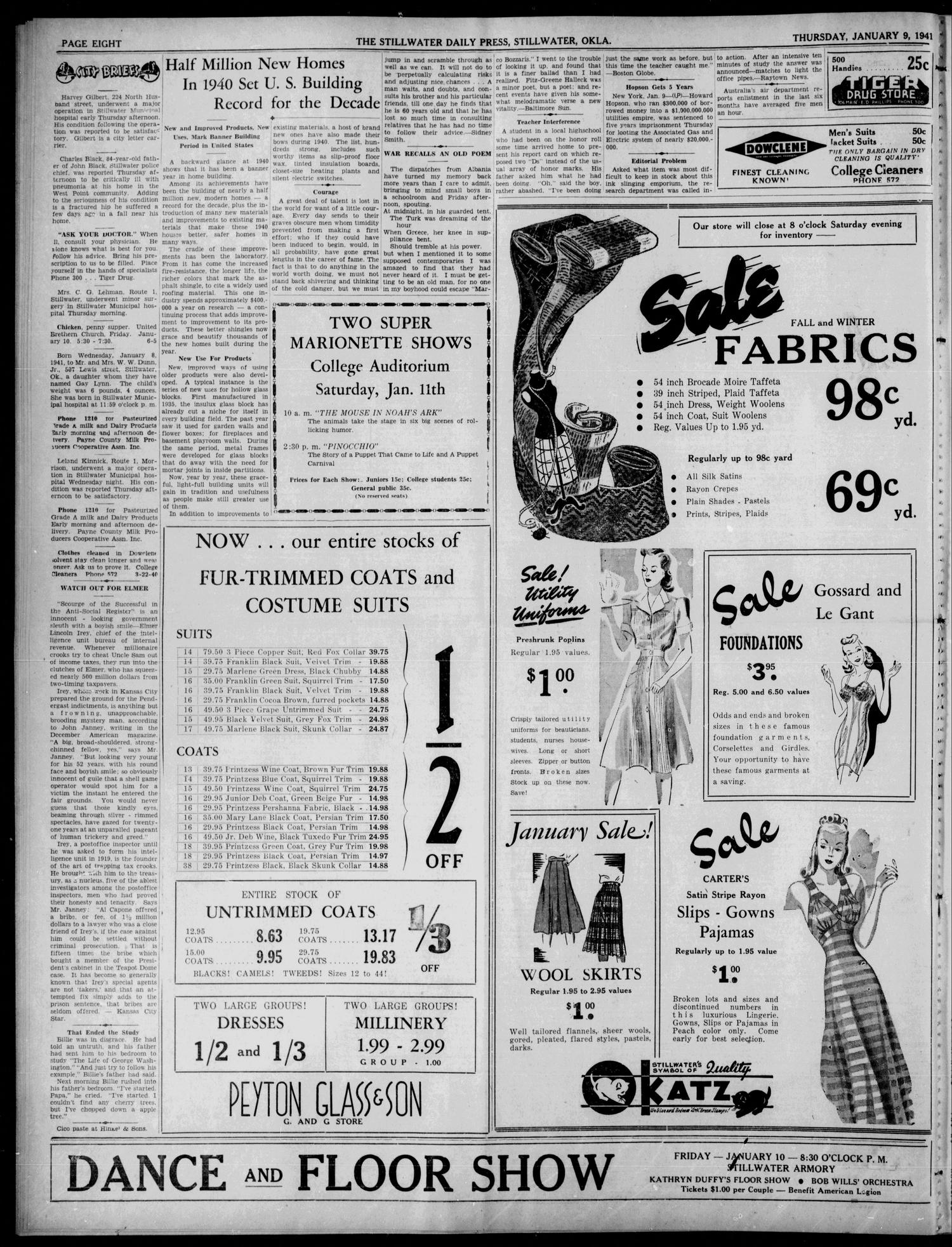 The Stillwater Daily Press (Stillwater, Okla.), Vol. 32, No. 8, Ed. 1 Thursday, January 9, 1941
                                                
                                                    [Sequence #]: 8 of 8
                                                