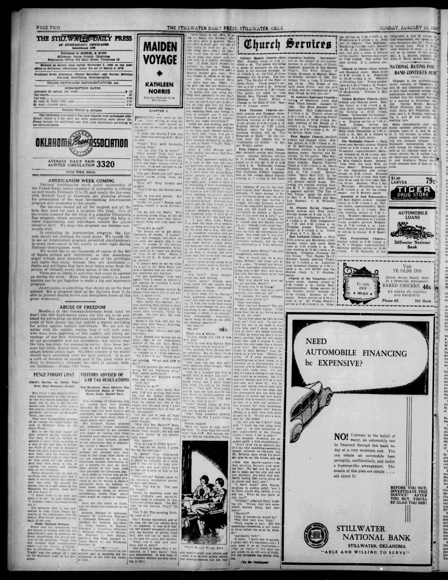 The Stillwater Daily Press (Stillwater, Okla.), Vol. 32, No. 10, Ed. 1 Sunday, January 12, 1941
                                                
                                                    [Sequence #]: 2 of 12
                                                