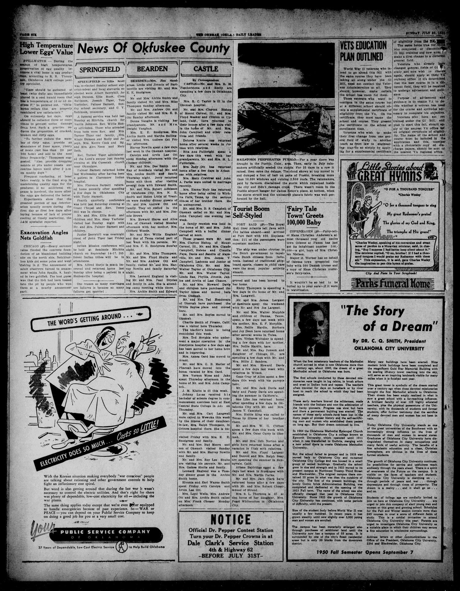 Okemah Daily Leader (Okemah, Okla.), Vol. 25, No. 176, Ed. 1 Sunday, July 30, 1950
                                                
                                                    [Sequence #]: 6 of 6
                                                