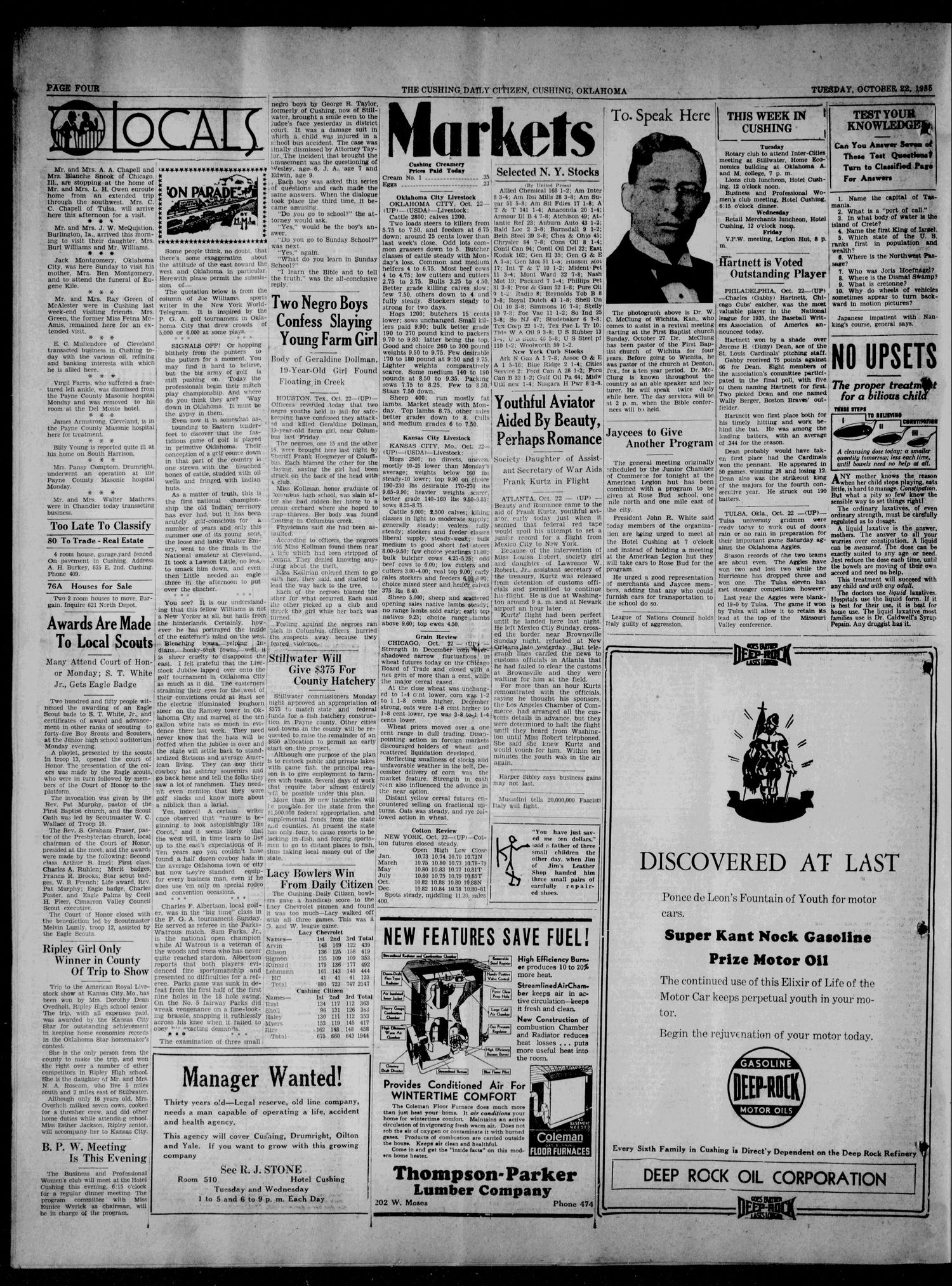 The Cushing Daily Citizen (Cushing, Okla.), Vol. 13, No. 85, Ed. 1 Tuesday, October 22, 1935
                                                
                                                    [Sequence #]: 4 of 8
                                                