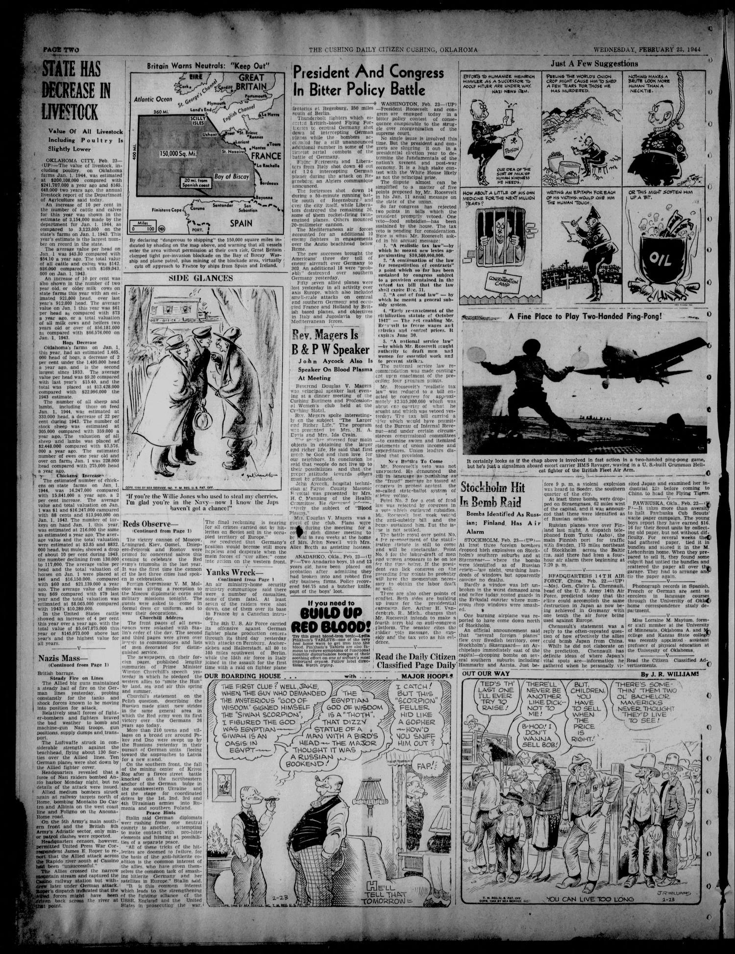 The Cushing Daily Citizen (Cushing, Okla.), Vol. 21, No. 124, Ed. 1 Wednesday, February 23, 1944
                                                
                                                    [Sequence #]: 2 of 8
                                                