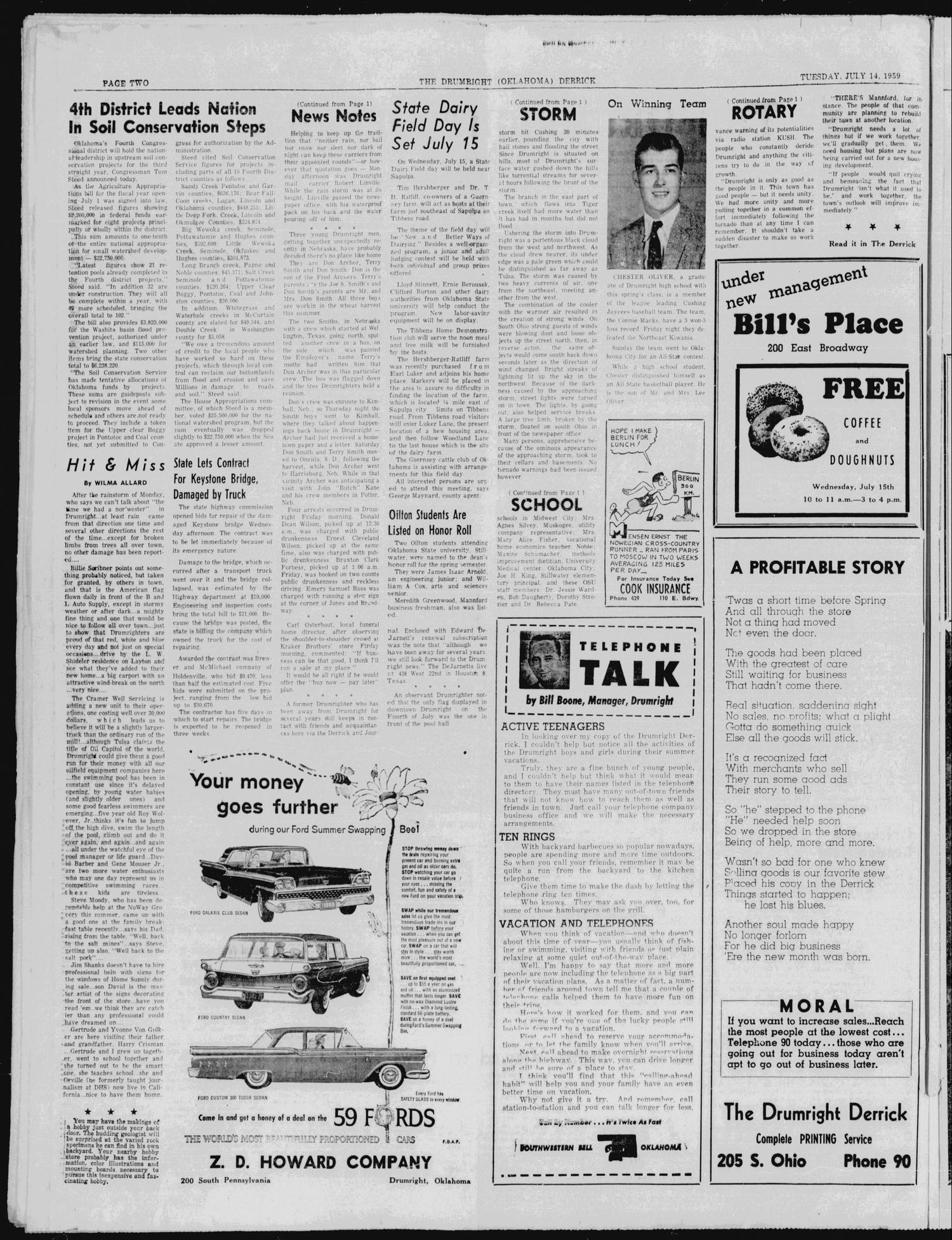The Drumright Derrick (Drumright, Okla.), Vol. 48, No. 25, Ed. 1 Tuesday, July 14, 1959
                                                
                                                    [Sequence #]: 2 of 6
                                                