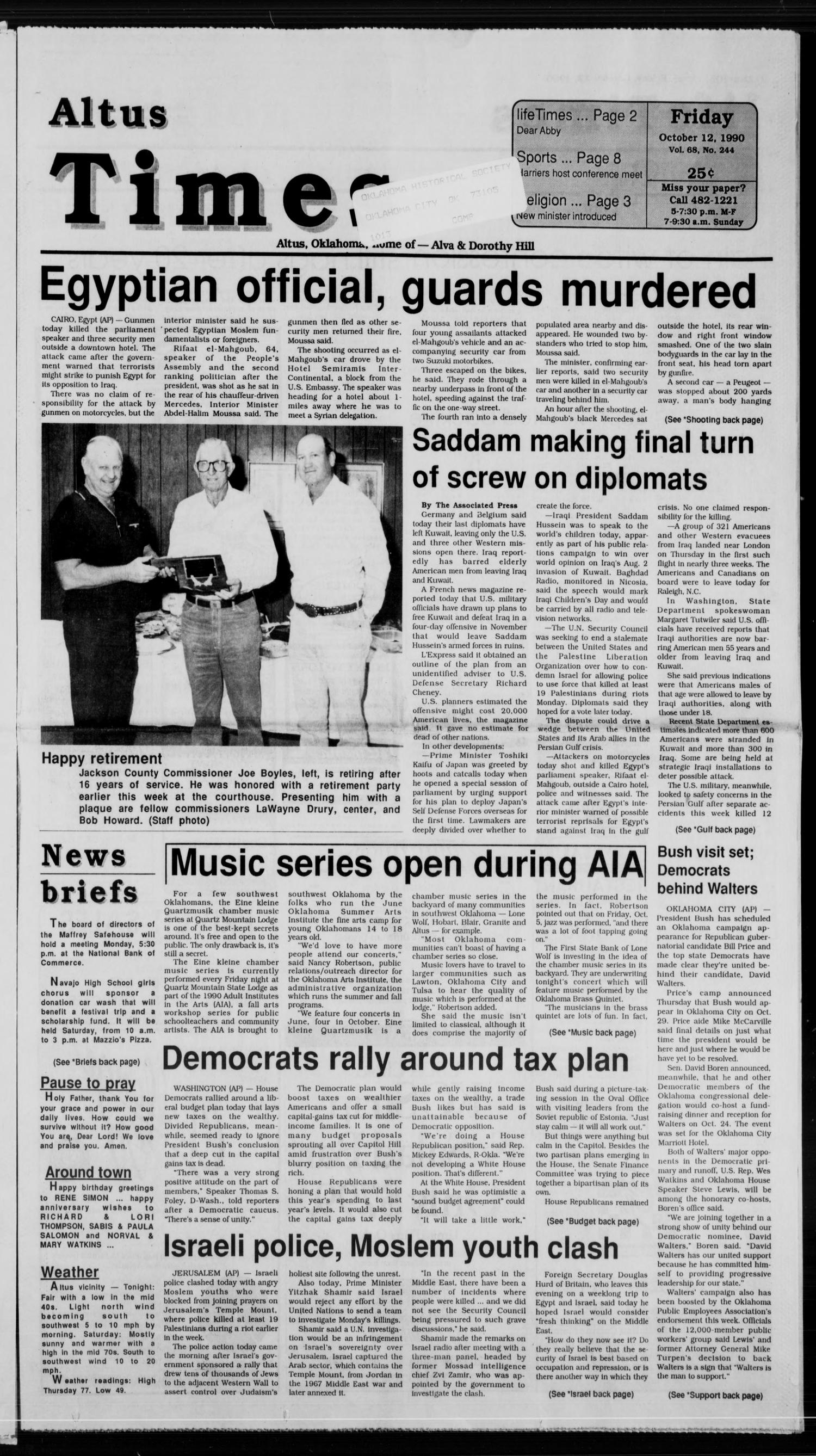 Altus Times (Altus, Okla.), Vol. 68, No. 244, Ed. 1 Friday, October 12,  1990 - The Gateway to Oklahoma History