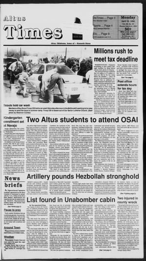 Altus Times (Altus, Okla.), Vol. 96, No. 27, Ed. 1 Monday, April 15, 1996