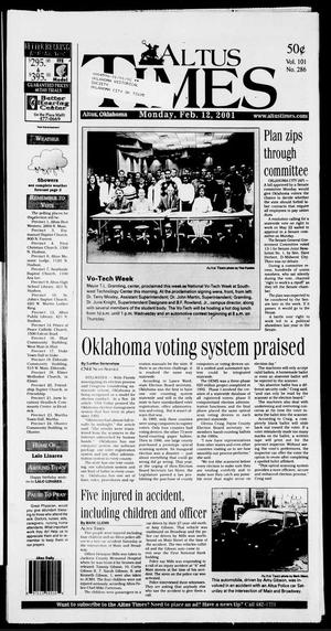 Primary view of object titled 'Altus Times (Altus, Okla.), Vol. 101, No. 286, Ed. 1 Monday, February 12, 2001'.