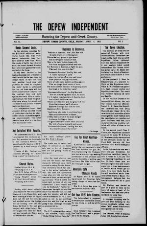 The Depew Independent (Depew, Okla.), Vol. 13, No. 5, Ed. 1 Friday, April 8, 1921