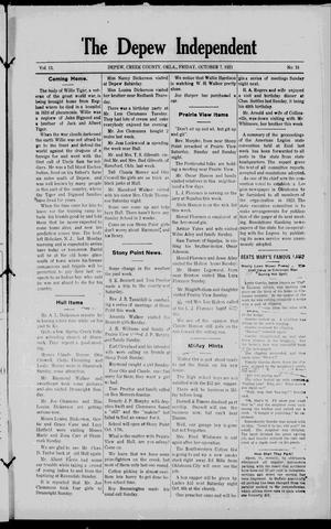 The Depew Independent (Depew, Okla.), Vol. 13, No. 31, Ed. 1 Friday, October 7, 1921