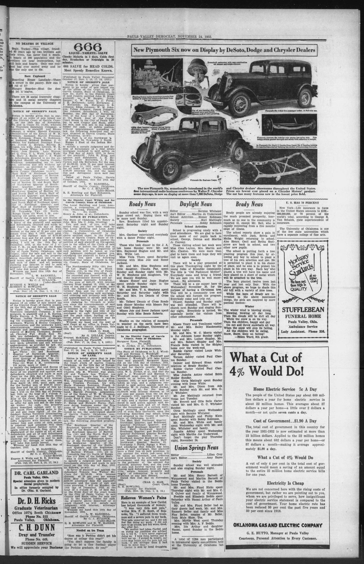 Pauls Valley Democrat (Pauls Valley, Okla.), Vol. 29, No. 40, Ed. 1 Thursday, November 24, 1932
                                                
                                                    [Sequence #]: 7 of 8
                                                