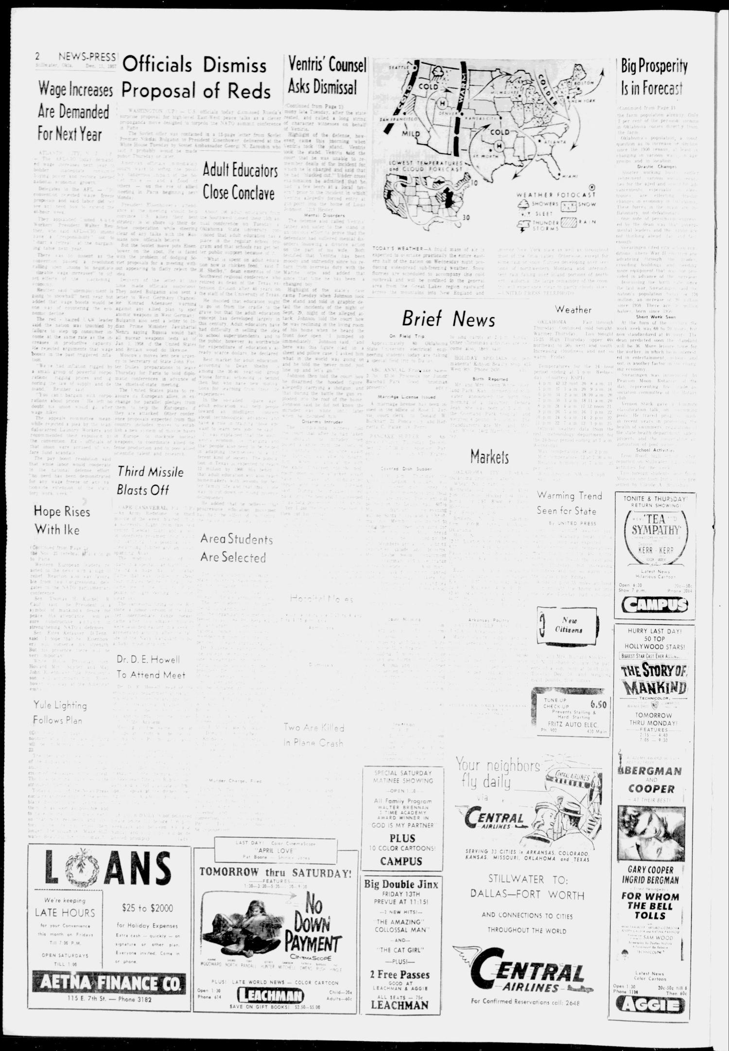 Stillwater Daily News-Press (Stillwater, Okla.), Vol. 47, No. 270, Ed. 1 Wednesday, December 11, 1957
                                                
                                                    [Sequence #]: 2 of 14
                                                