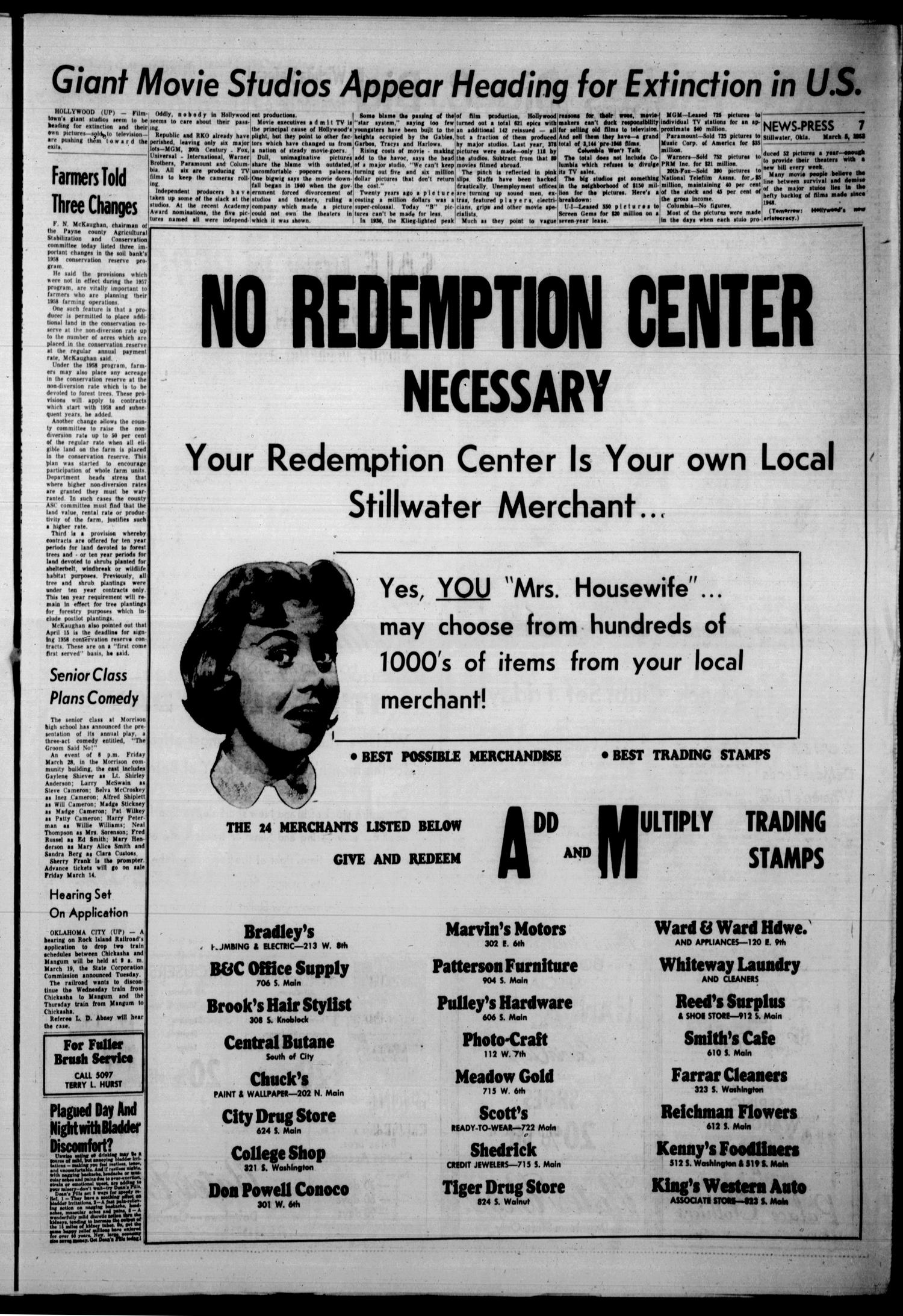 Stillwater Daily News-Press (Stillwater, Okla.), Vol. 48, No. 29, Ed. 1 Wednesday, March 5, 1958
                                                
                                                    [Sequence #]: 7 of 16
                                                