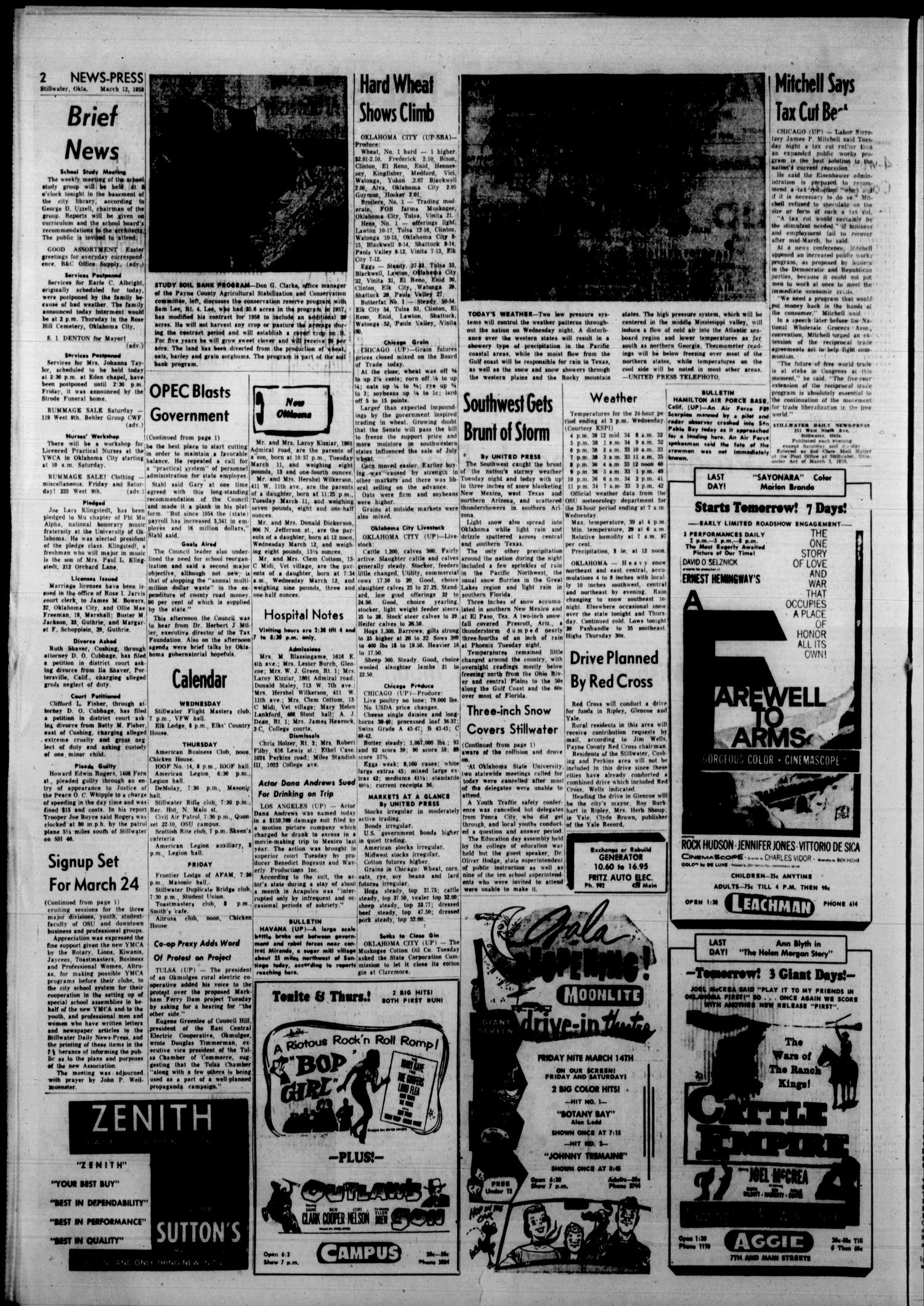 Stillwater Daily News-Press (Stillwater, Okla.), Vol. 48, No. 35, Ed. 1 Wednesday, March 12, 1958
                                                
                                                    [Sequence #]: 2 of 14
                                                