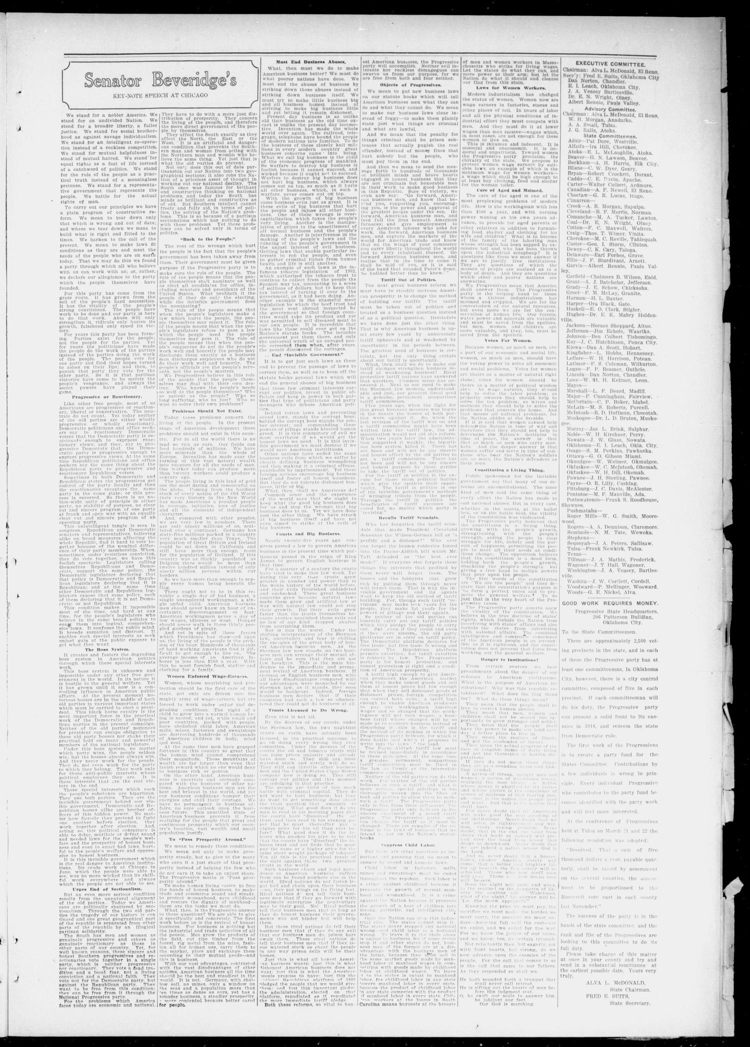 The Bull Moose (Oklahoma City, Okla.), No. 19, Ed. 1 Saturday, May 10, 1913
                                                
                                                    [Sequence #]: 3 of 4
                                                