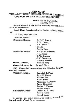 Journal of the Adjourned Session of First General Council of the Indian Territory