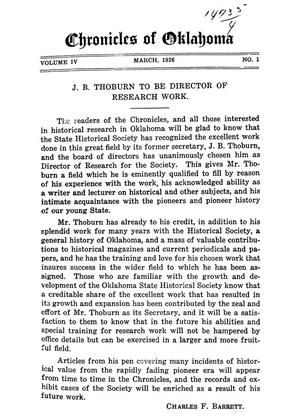 Editorial: Chronicles of Oklahoma, Volume 4, Number 1, March 1926