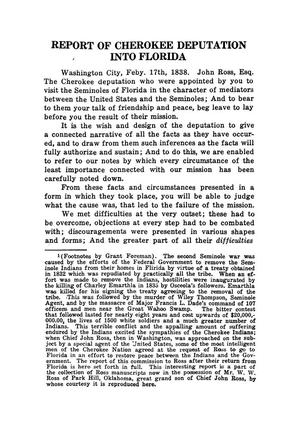 Report of Cherokee Deputation into Florida
