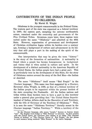 Contributions of the Indian People to Oklahoma