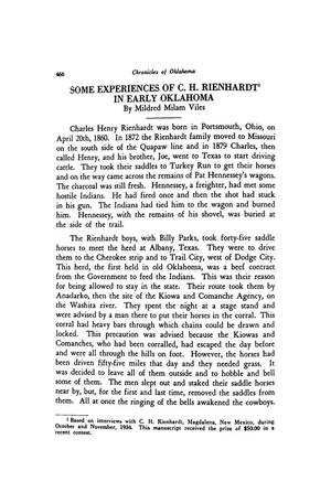 Some Experiences of C. H. Rienhardt in Early Oklahoma