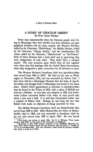 A Story of Choctaw Chiefs: Part 1