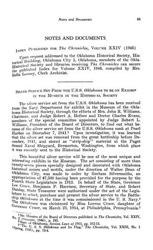 Notes and Documents, Chronicles of Oklahoma, Volume 25, Number 1, Spring 1947