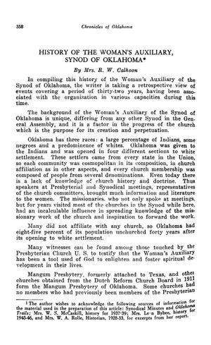 History of the Woman's Auxiliary, Synod of Oklahoma