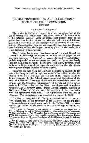 Secret "Instructions and Suggestions" to the Cherokee Commission: 1889-1890