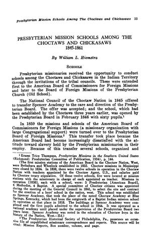 Presbyterian Mission Schools Among the Choctaws and Chickasaws: 1845-1861