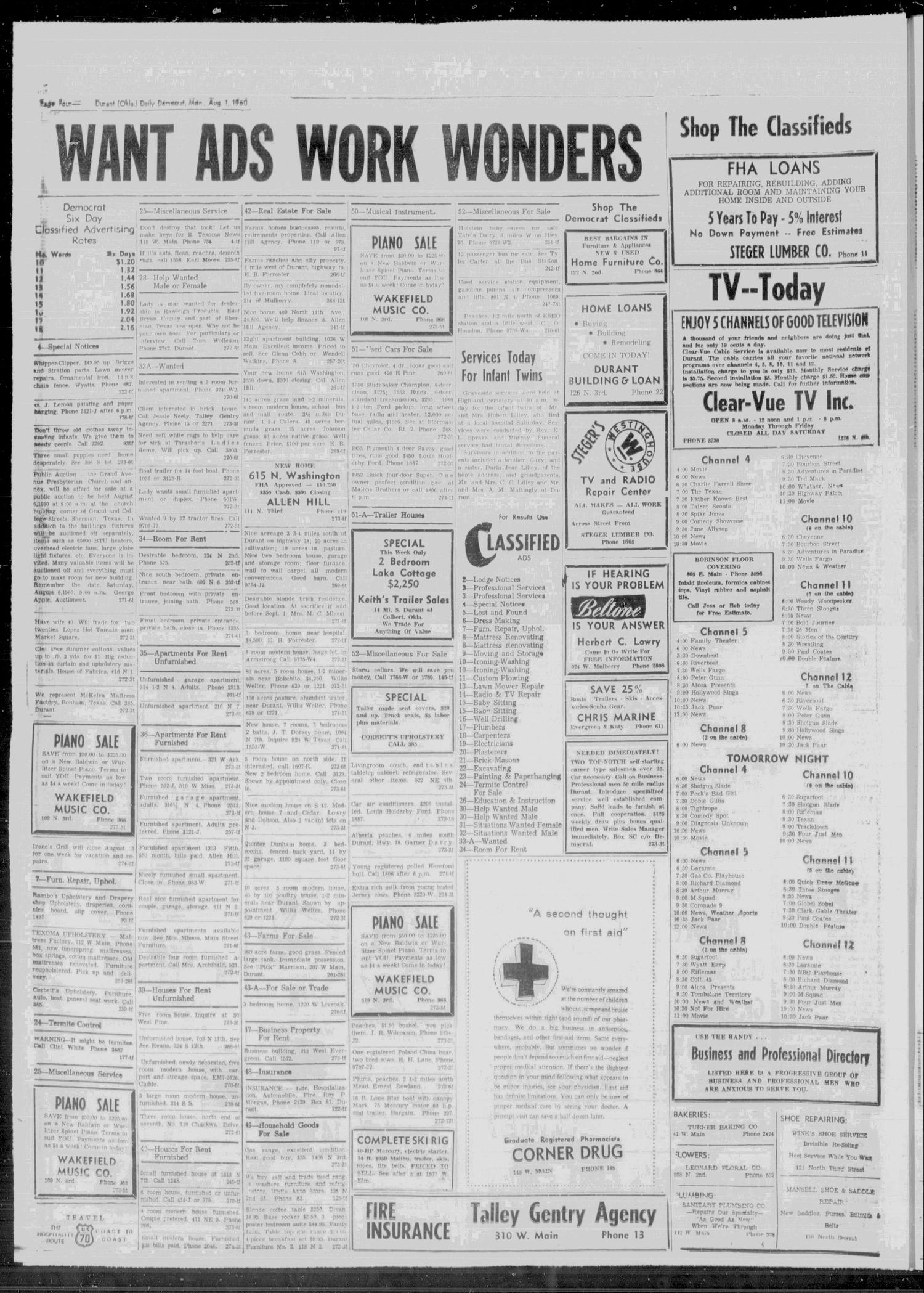 Durant Daily Democrat (Durant, Okla.), Vol. 59, No. 274, Ed. 1 Monday, August 1, 1960
                                                
                                                    [Sequence #]: 4 of 6
                                                