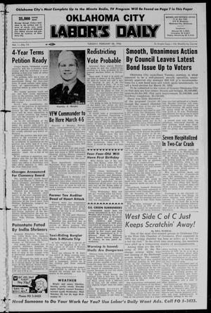 Primary view of object titled 'Oklahoma City Labor's Daily (Oklahoma City, Okla.), Vol. 1, No. 74, Ed. 1 Tuesday, February 28, 1956'.