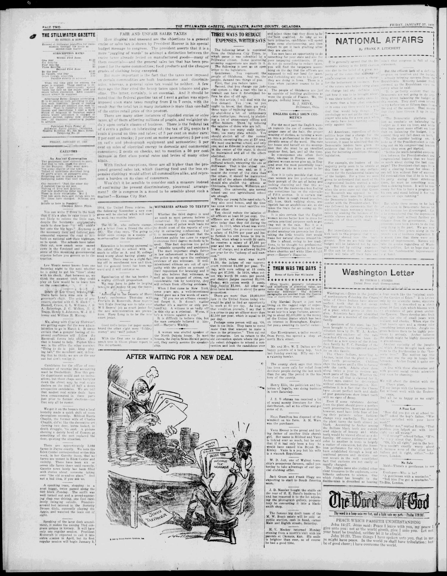 The Stillwater Gazette (Stillwater, Okla.), Vol. 44, No. 11, Ed. 1 Friday, January 27, 1933
                                                
                                                    [Sequence #]: 2 of 8
                                                