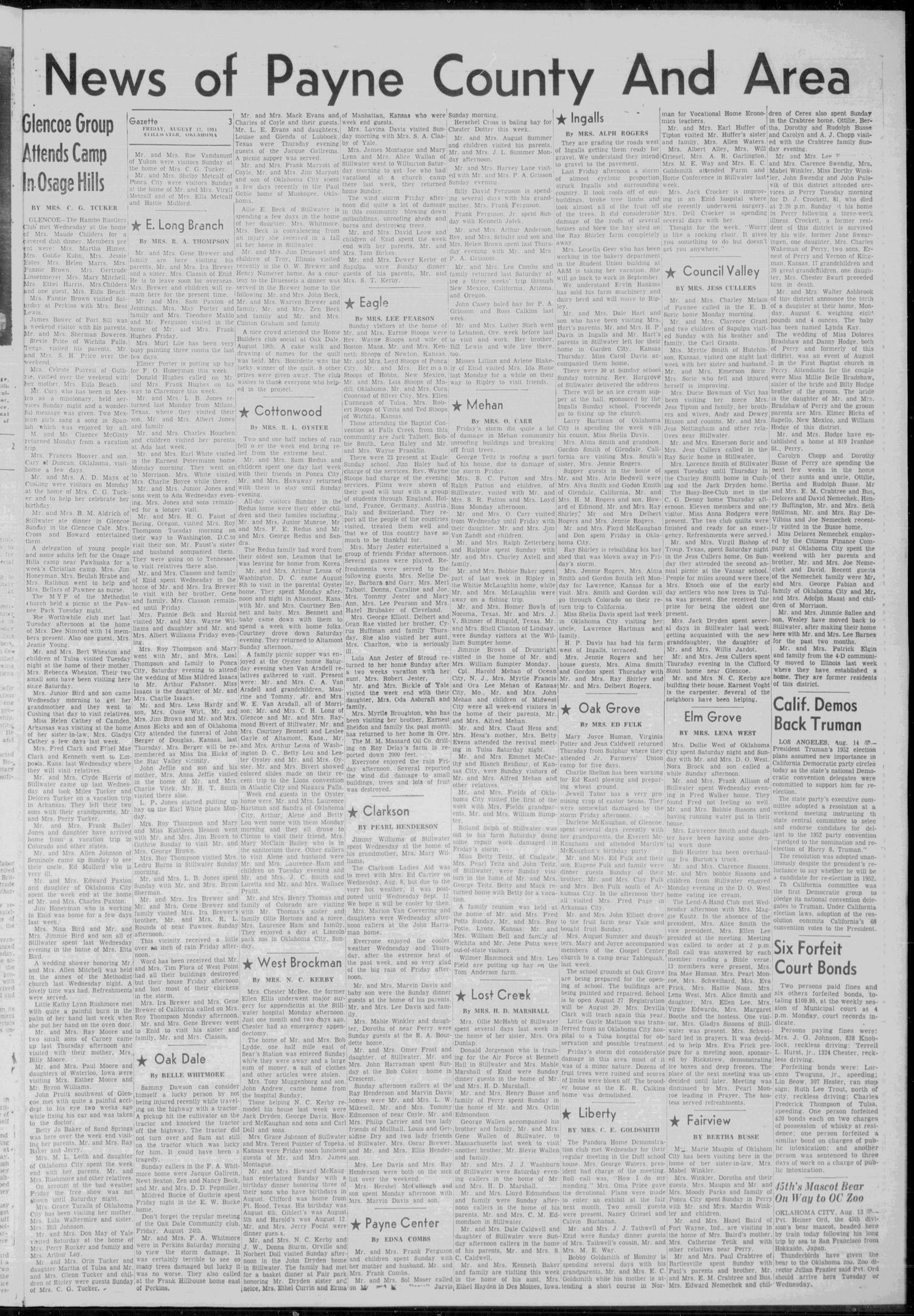 The Stillwater Gazette (Stillwater, Okla.), Vol. 60, No. 64, Ed. 1 Friday, August 17, 1951
                                                
                                                    [Sequence #]: 3 of 8
                                                