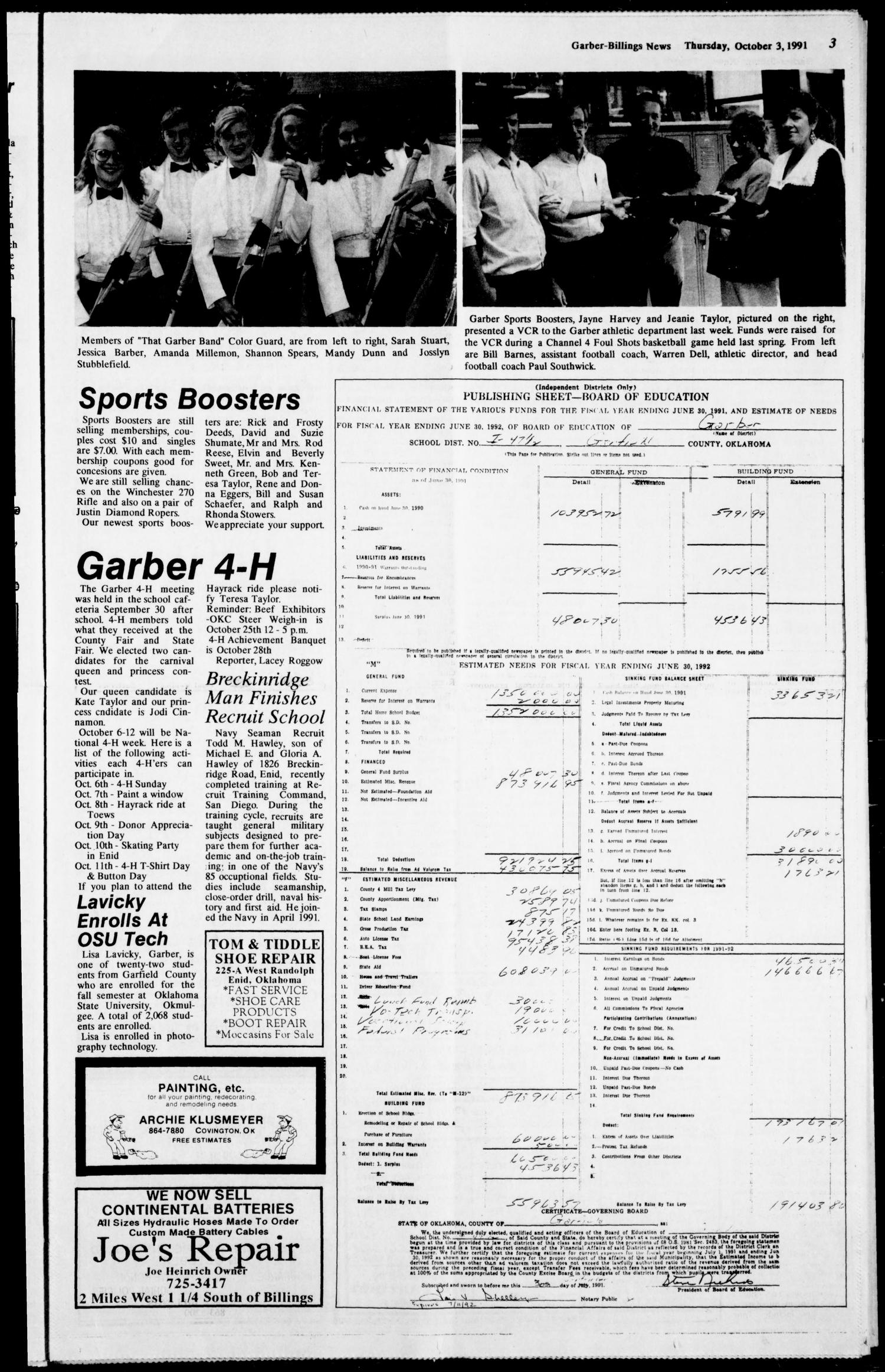 Garber-Billings News (Garber, Okla.), Vol. 89, No. 48, Ed. 1 Thursday, October 3, 1991
                                                
                                                    [Sequence #]: 3 of 8
                                                