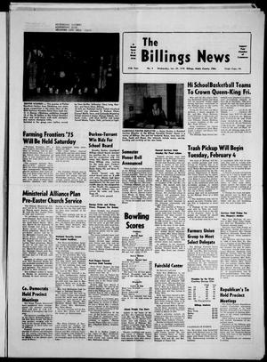 Primary view of object titled 'The Billings News (Billings, Okla.), Vol. 77, No. 9, Ed. 1 Wednesday, January 29, 1975'.