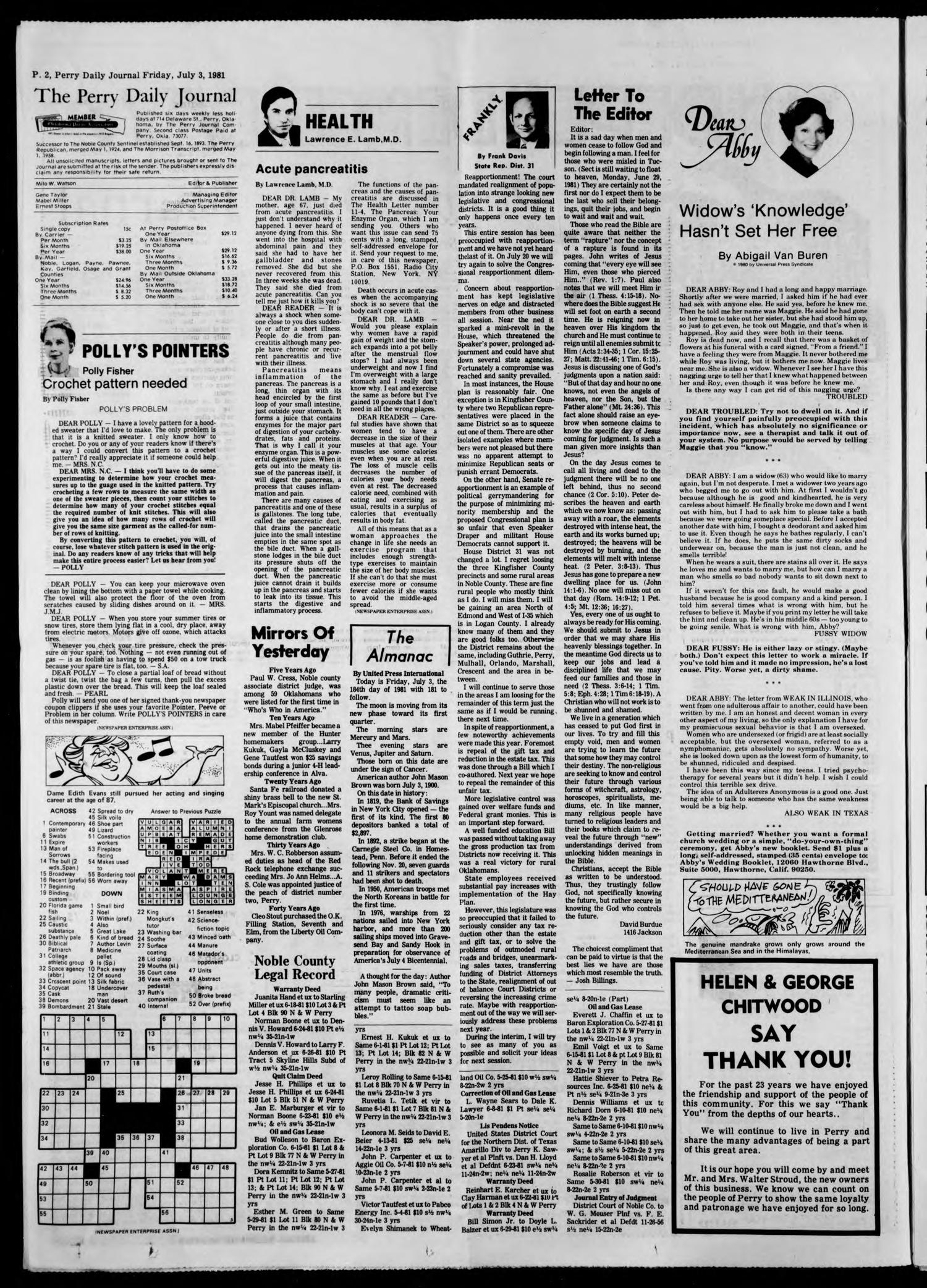 Perry Daily Journal (Perry, Okla.), Vol. 88, No. 128, Ed. 1 Friday, July 3, 1981
                                                
                                                    [Sequence #]: 2 of 10
                                                