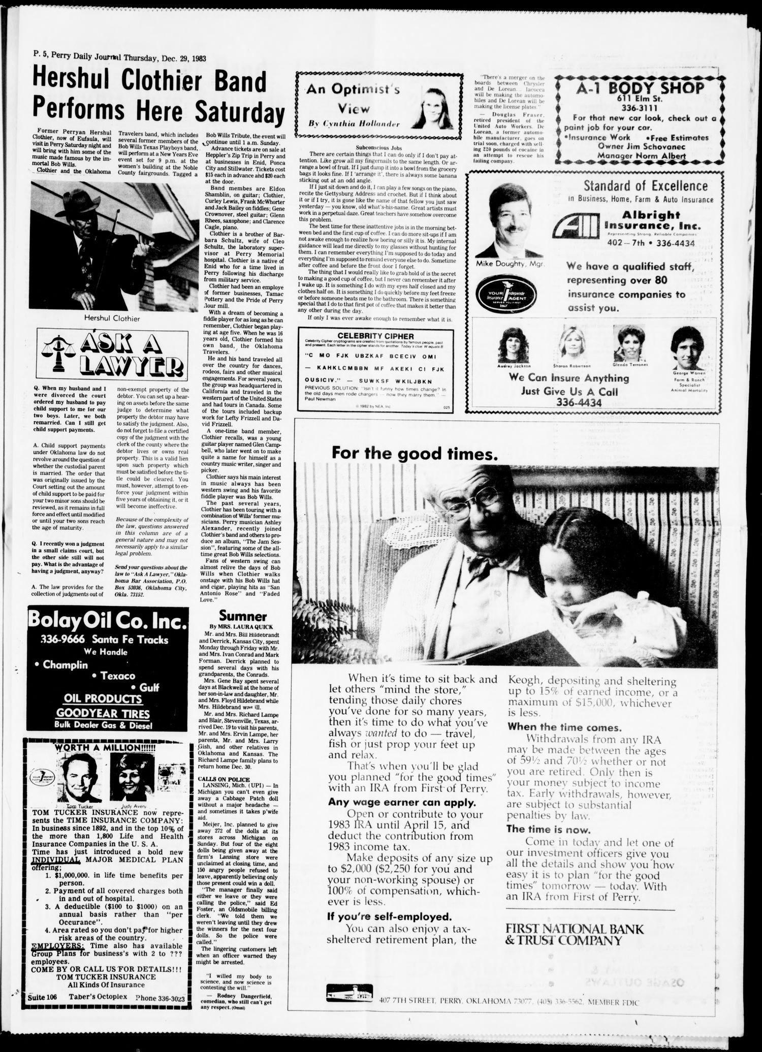 Perry Daily Journal (Perry, Okla.), Vol. 90, No. 276, Ed. 1 Thursday, December 29, 1983
                                                
                                                    [Sequence #]: 5 of 12
                                                