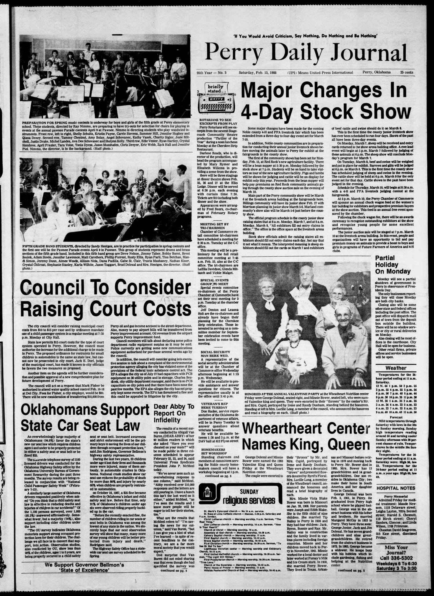 Perry Daily Journal (Perry, Okla.), Vol. 95, No. 3, Ed. 1 Saturday, February 13, 1988
                                                
                                                    [Sequence #]: 1 of 8
                                                
