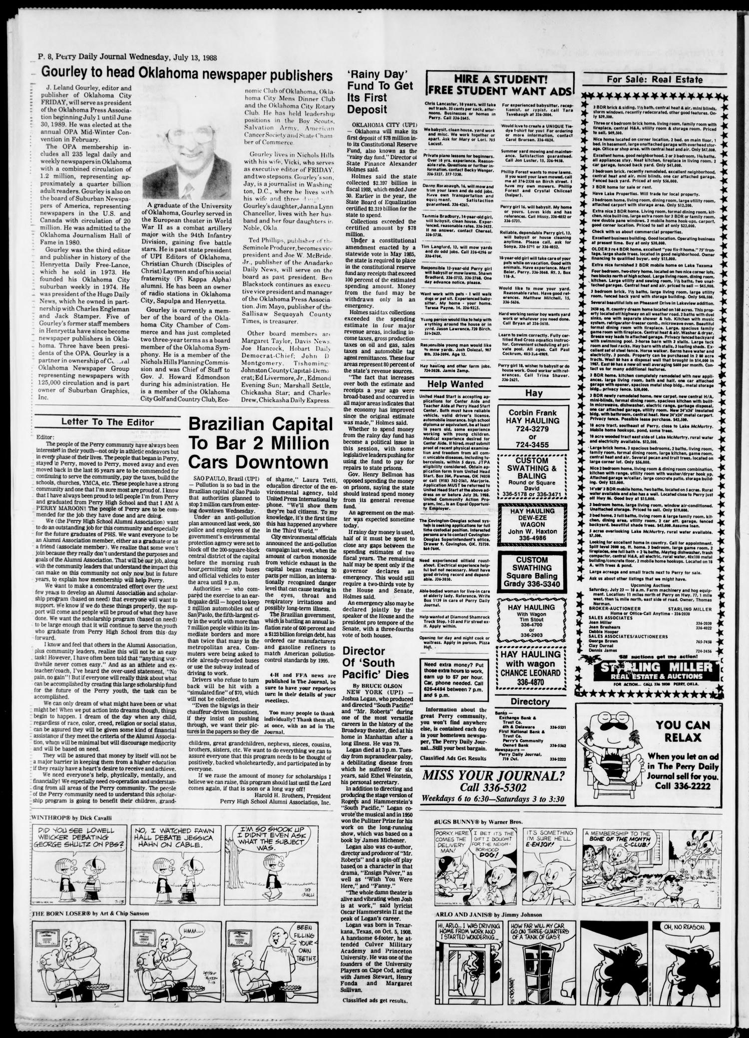 Perry Daily Journal (Perry, Okla.), Vol. 95, No. 131, Ed. 1 Wednesday, July 13, 1988
                                                
                                                    [Sequence #]: 8 of 10
                                                