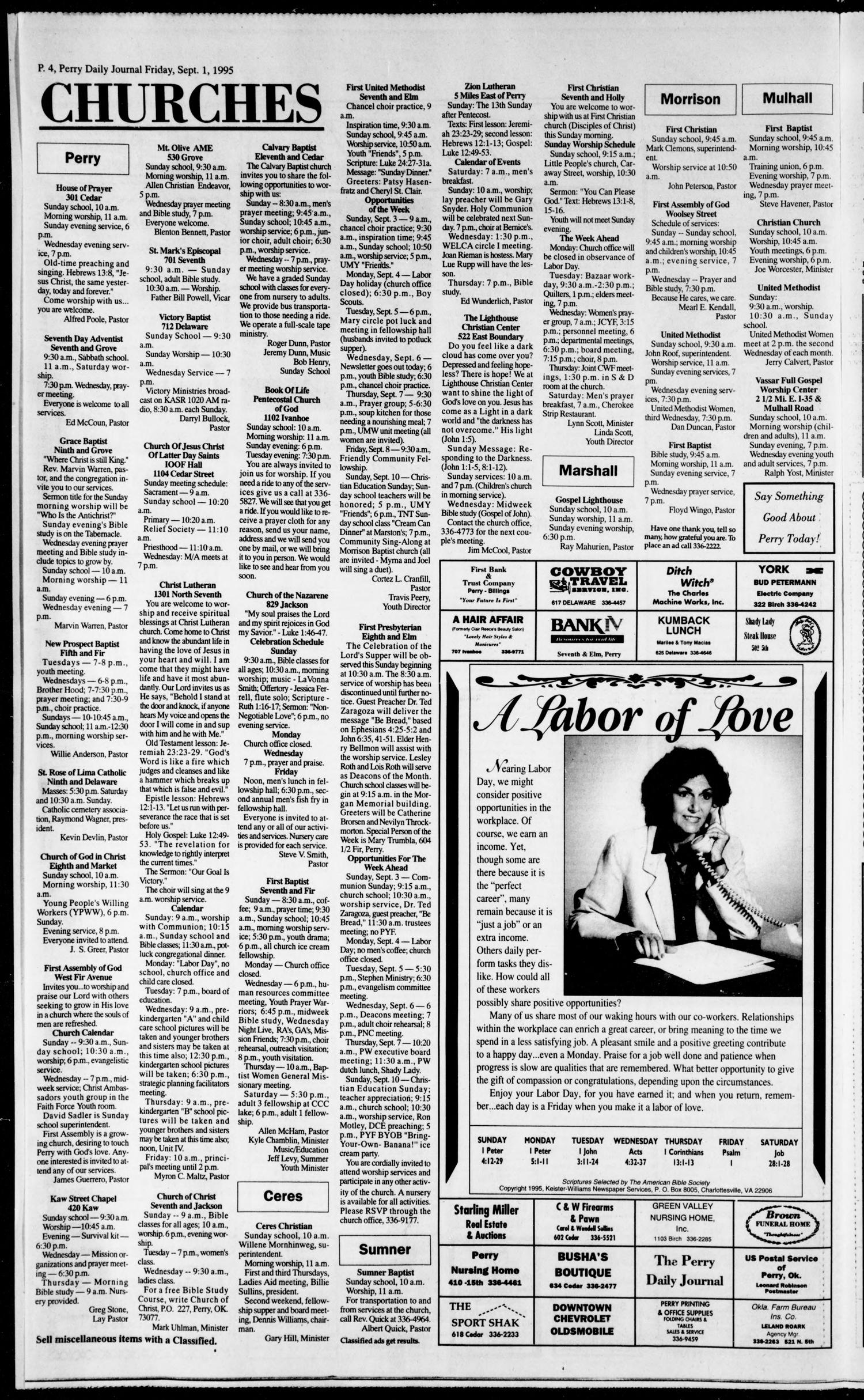 Perry Daily Journal (Perry, Okla.), Vol. 102, No. 173, Ed. 1 Friday, September 1, 1995
                                                
                                                    [Sequence #]: 4 of 10
                                                