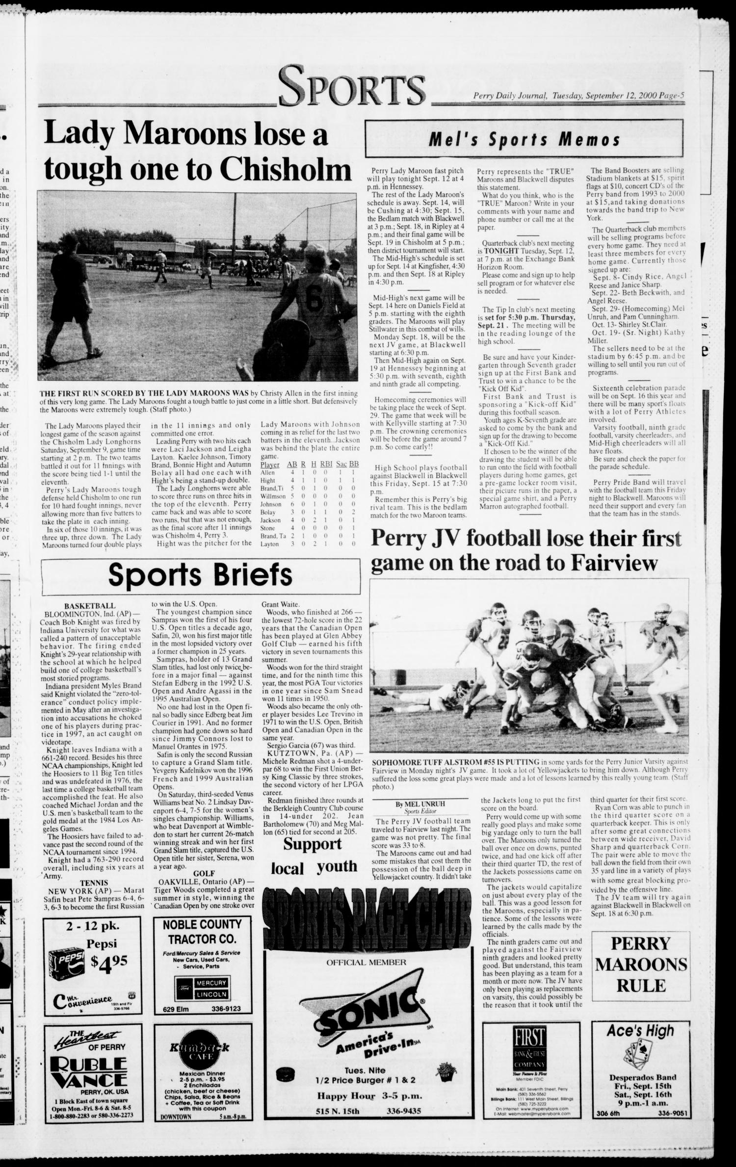 Perry Daily Journal (Perry, Okla.), Vol. 107, No. 179, Ed. 1 Tuesday, September 12, 2000
                                                
                                                    [Sequence #]: 5 of 8
                                                