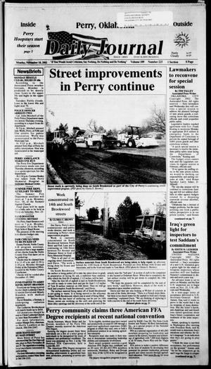 Primary view of object titled 'Daily Journal (Perry, Okla.), Vol. 109, No. 225, Ed. 1 Monday, November 18, 2002'.