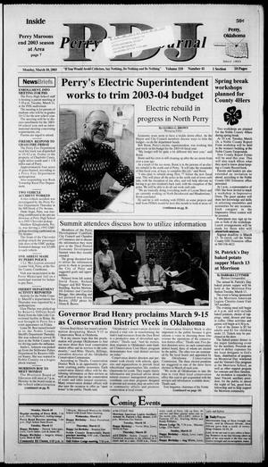 Primary view of object titled 'Perry Daily Journal (Perry, Okla.), Vol. 110, No. 41, Ed. 1 Monday, March 10, 2003'.
