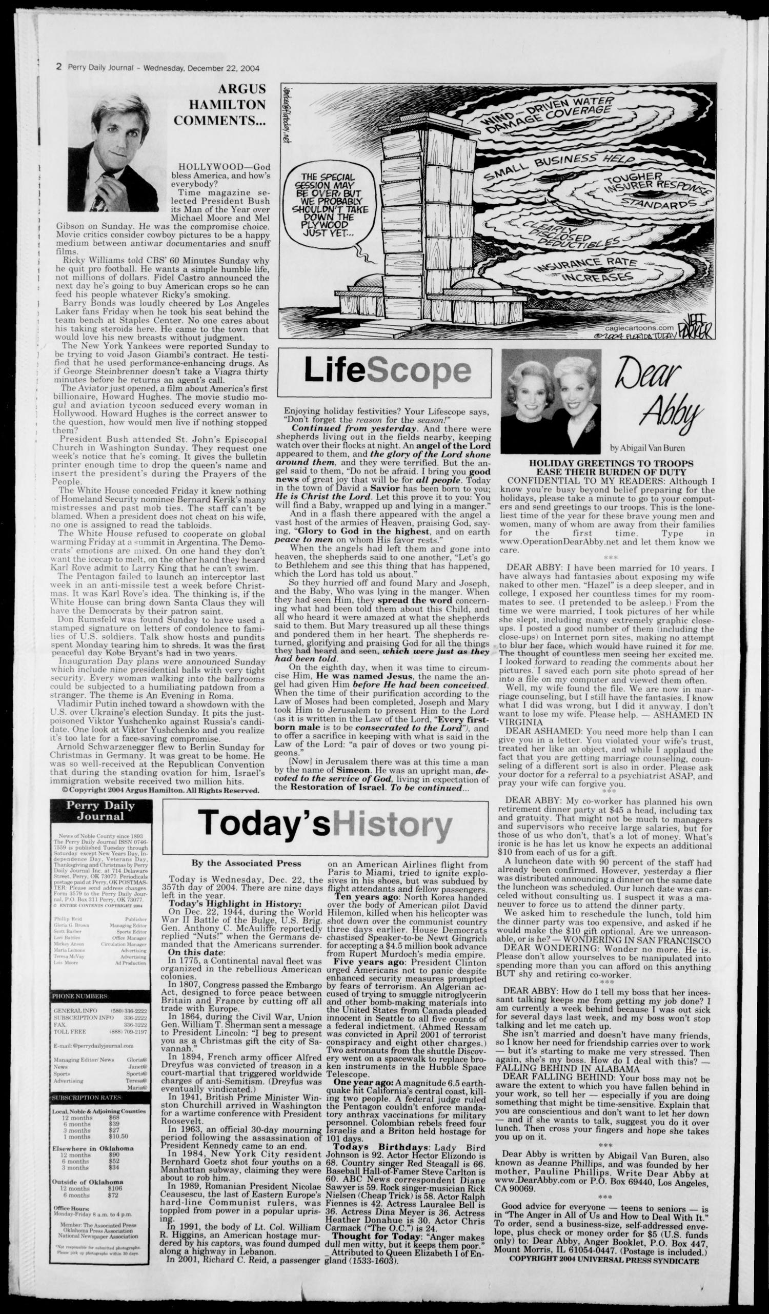 Perry Daily Journal (Perry, Okla.), Vol. 111, No. 244, Ed. 1 Wednesday, December 22, 2004
                                                
                                                    [Sequence #]: 2 of 15
                                                