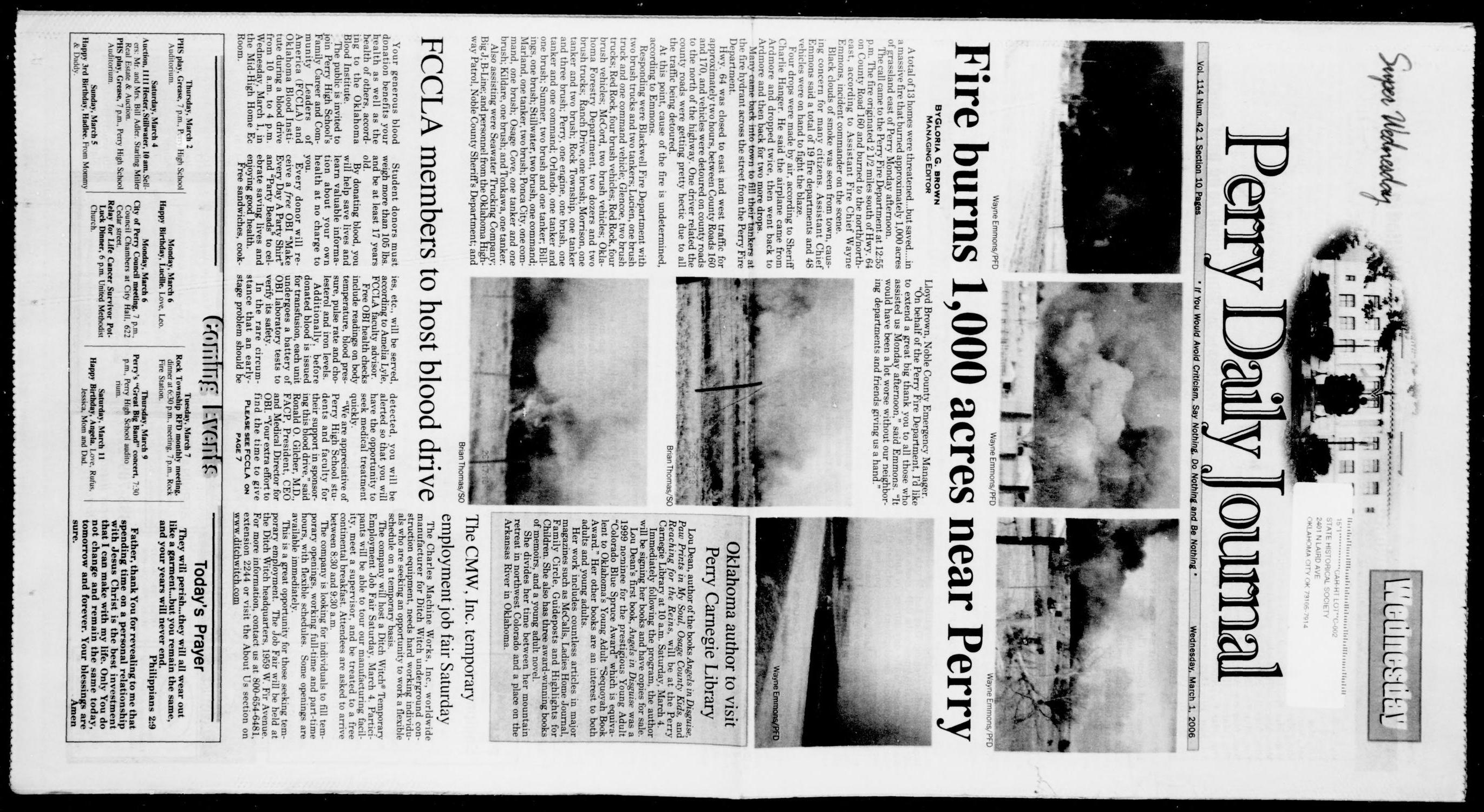 Perry Daily Journal (Perry, Okla.), Vol. 114, No. 42, Ed. 1 Wednesday, March 1, 2006
                                                
                                                    [Sequence #]: 1 of 10
                                                