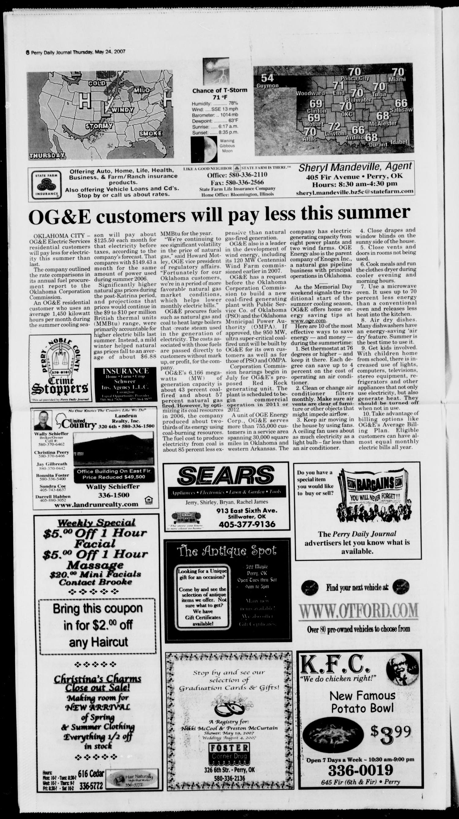 Perry Daily Journal (Perry, Okla.), Vol. 115, No. 101, Ed. 1 Thursday, May 24, 2007
                                                
                                                    [Sequence #]: 6 of 10
                                                